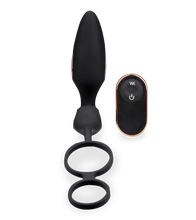 Load image into Gallery viewer, Domino vibrating butt plug with double cock ring