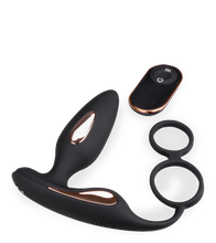 Load image into Gallery viewer, Domino vibrating butt plug with double cock ring