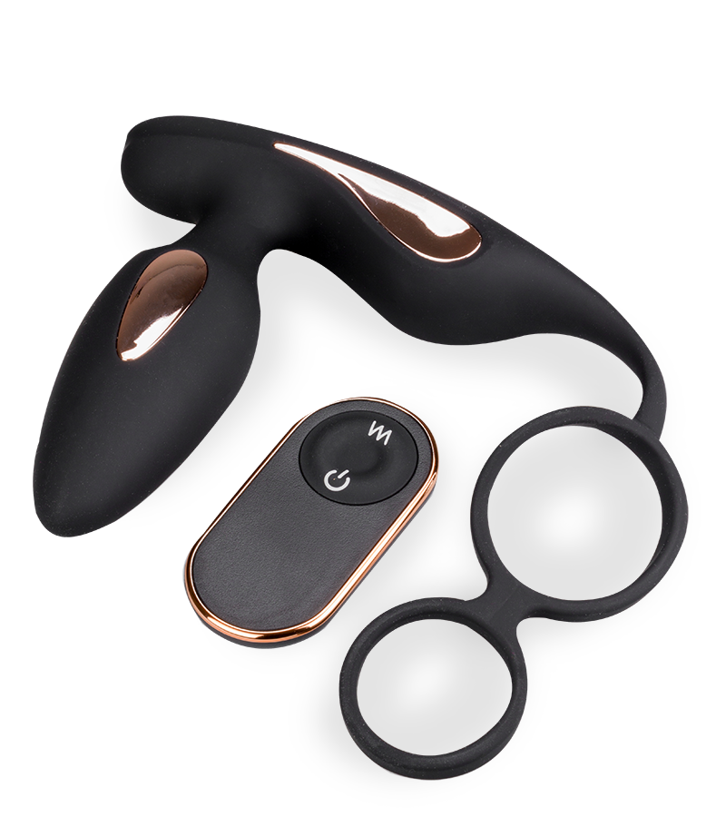 Domino vibrating butt plug with double cock ring