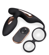 Load image into Gallery viewer, Domino vibrating butt plug with double cock ring
