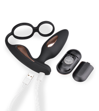 Load image into Gallery viewer, Domino vibrating butt plug with double cock ring