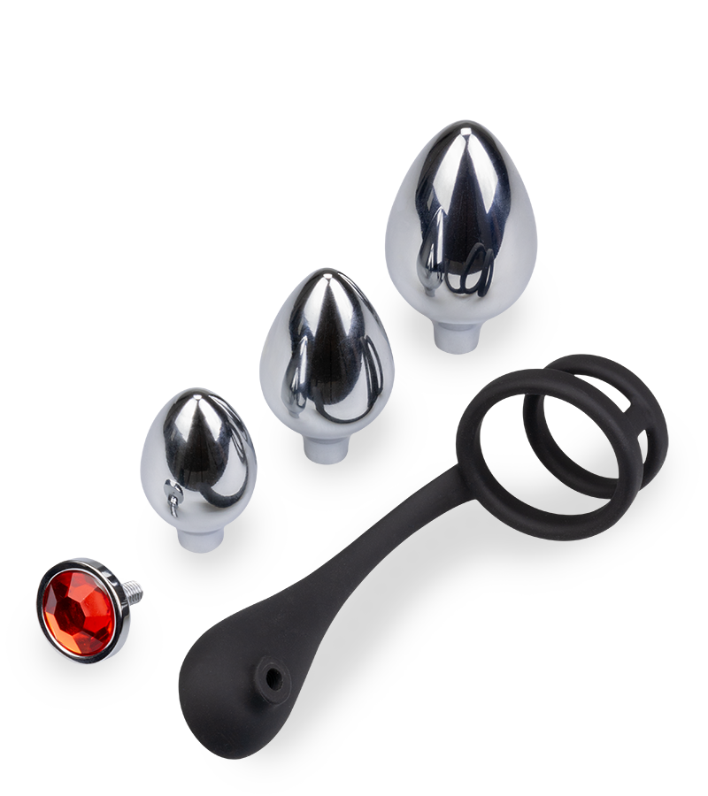 Double cock ring and 3 butt plugs set