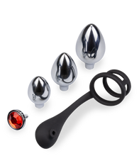 Load image into Gallery viewer, Double cock ring and 3 butt plugs set