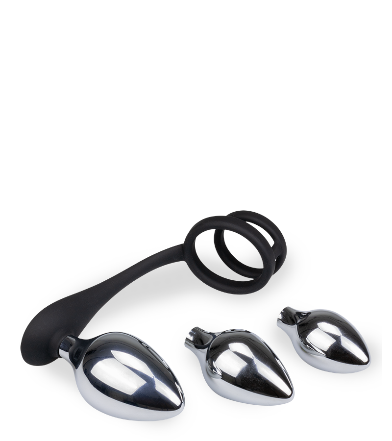 Double cock ring and 3 butt plugs set