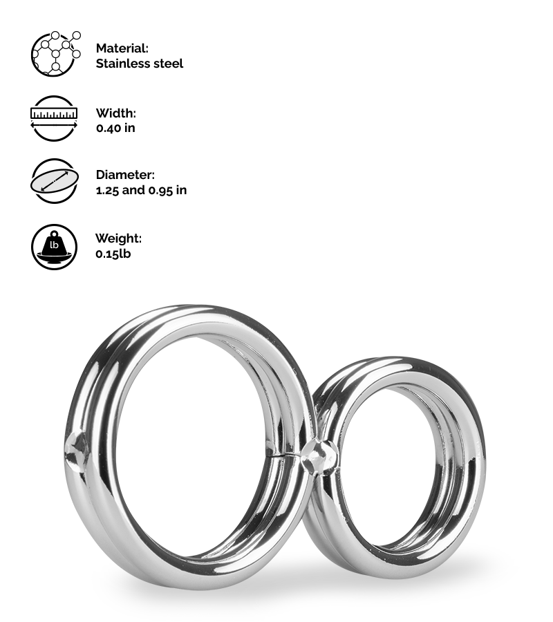 Eight stainless steel double cock ring