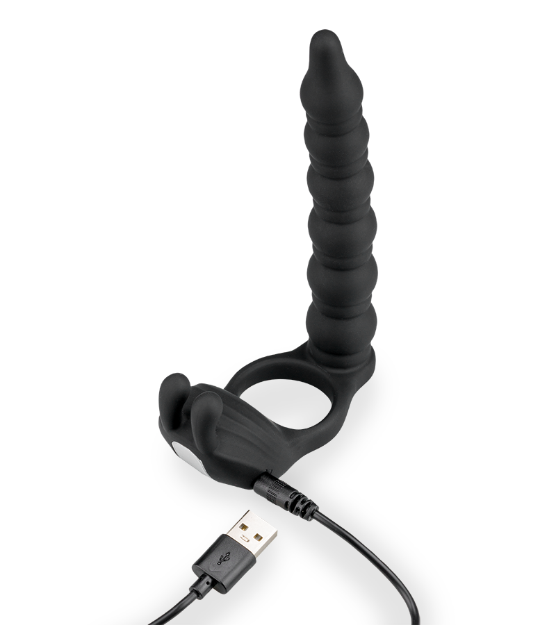 Eternal double penetration vibrating cock ring