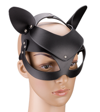 Load image into Gallery viewer, Faux leather and rhinestone cat mask