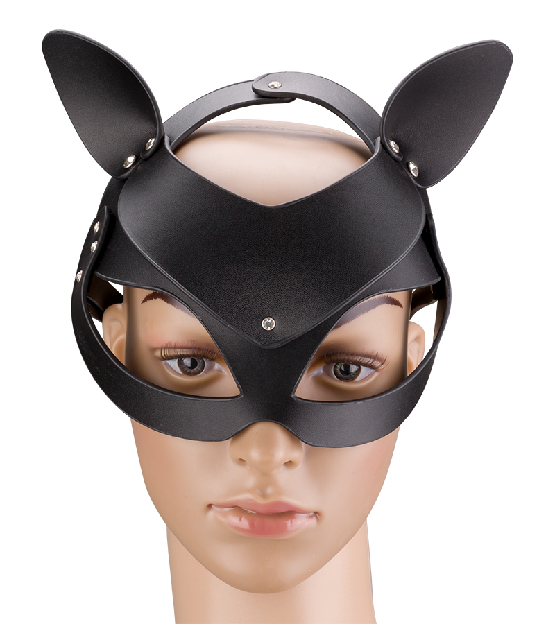 Faux leather and rhinestone cat mask