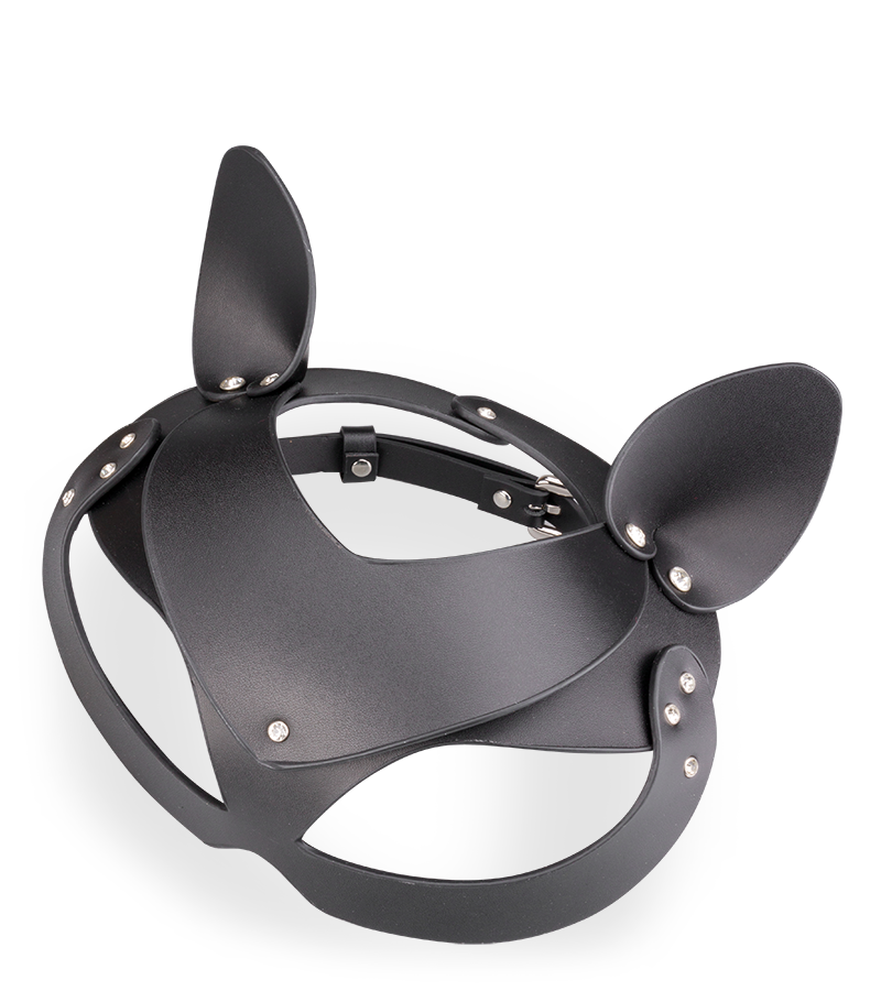 Faux leather and rhinestone cat mask
