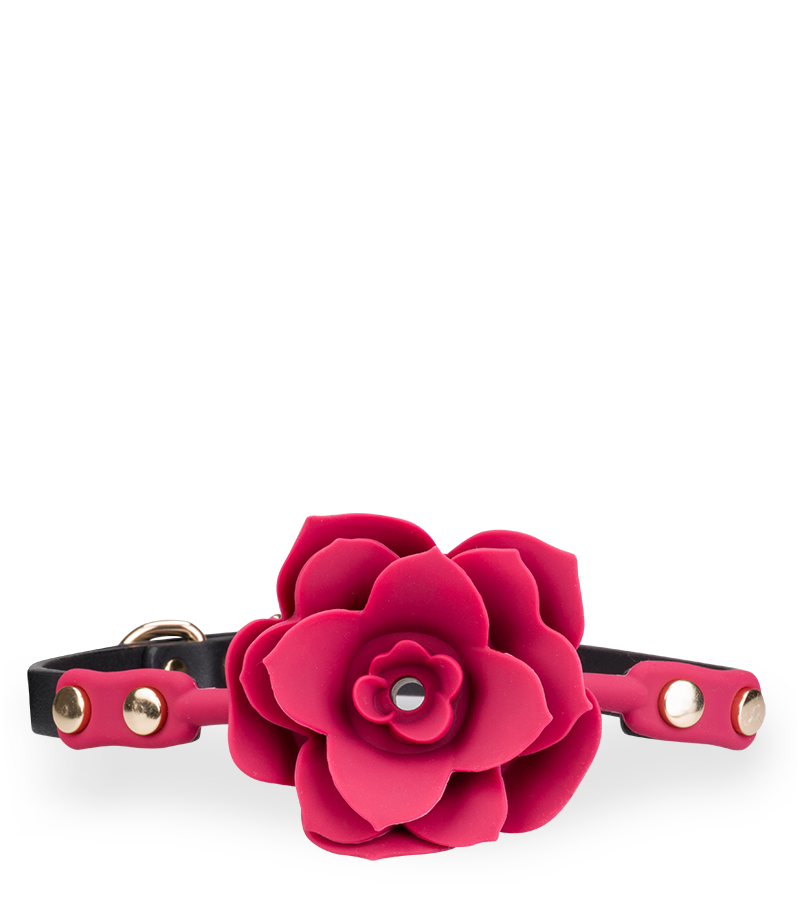 Faux leather ball gag with silicone rose