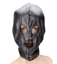 Load image into Gallery viewer, Faux leather BDSM hood with three openings