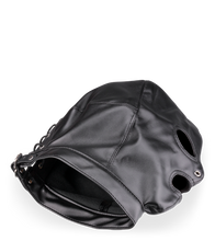 Load image into Gallery viewer, Faux leather BDSM hood with three openings