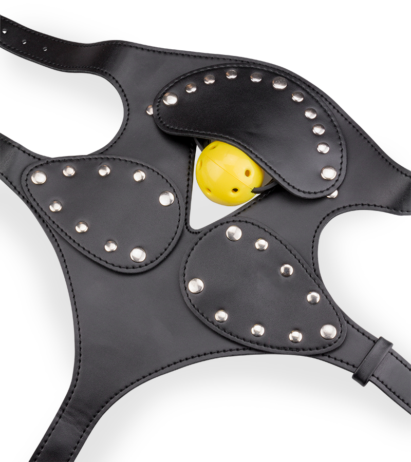 Faux leather BDSM mask with ball gag