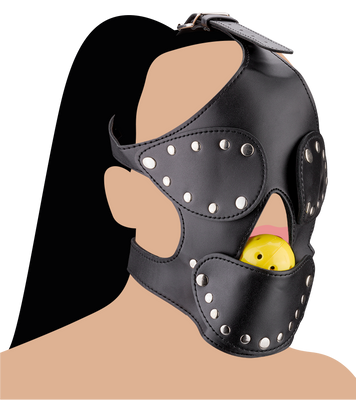 Faux leather BDSM mask with ball gag
