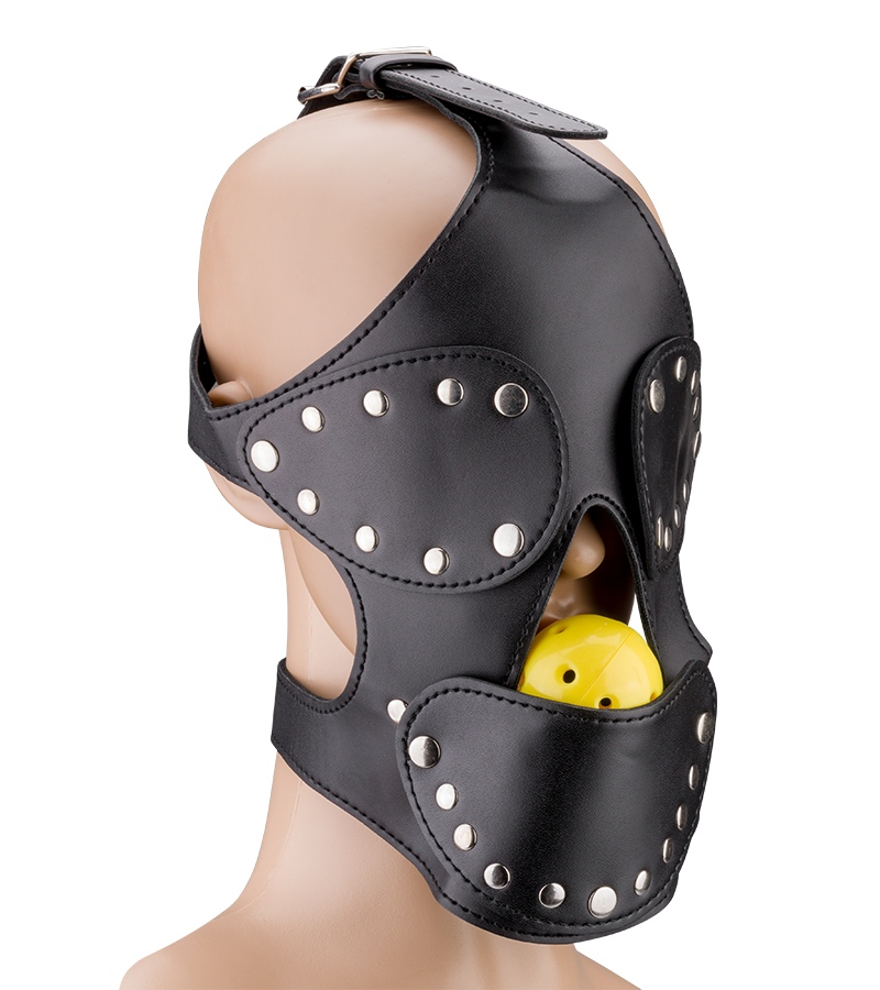 Faux leather BDSM mask with ball gag