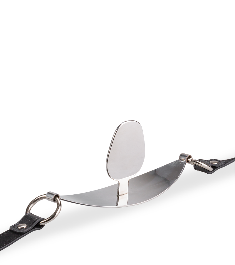 Flat faux leather and metal gag