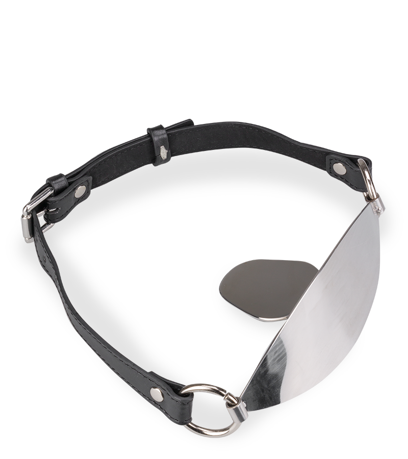 Flat faux leather and metal gag