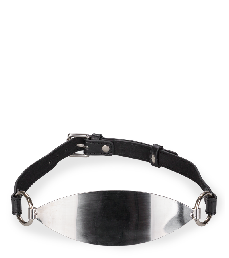 Flat faux leather and metal gag