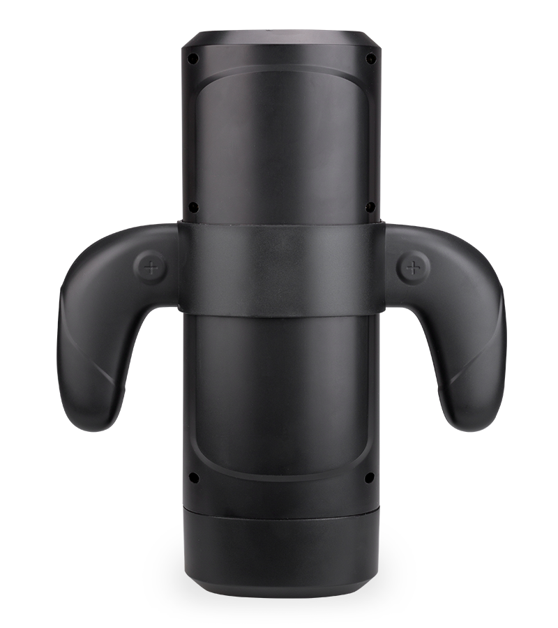 Furious vibrating thrusting and sucking masturbator with handles