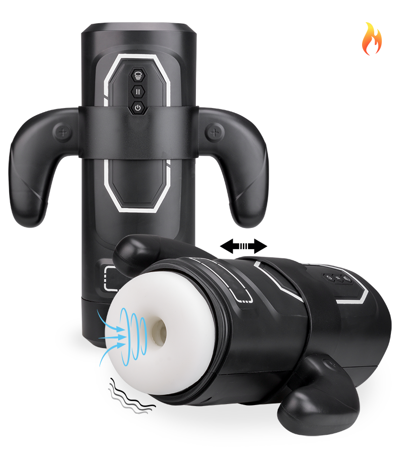 Furious vibrating thrusting and sucking masturbator with handles