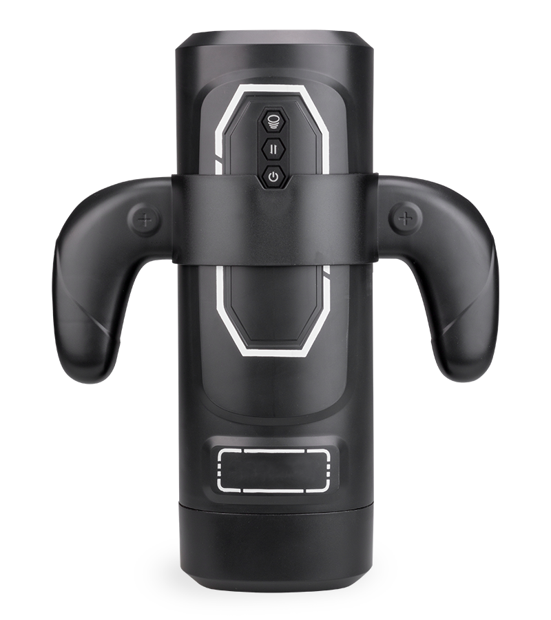 Furious vibrating thrusting and sucking masturbator with handles