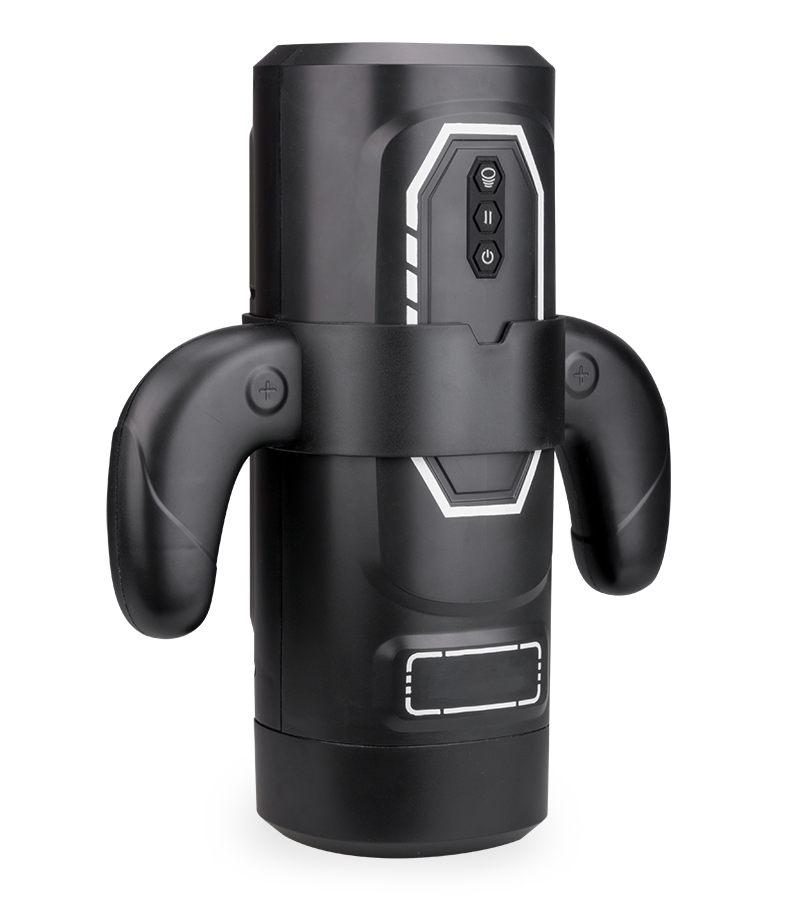 Furious vibrating thrusting and sucking masturbator with handles