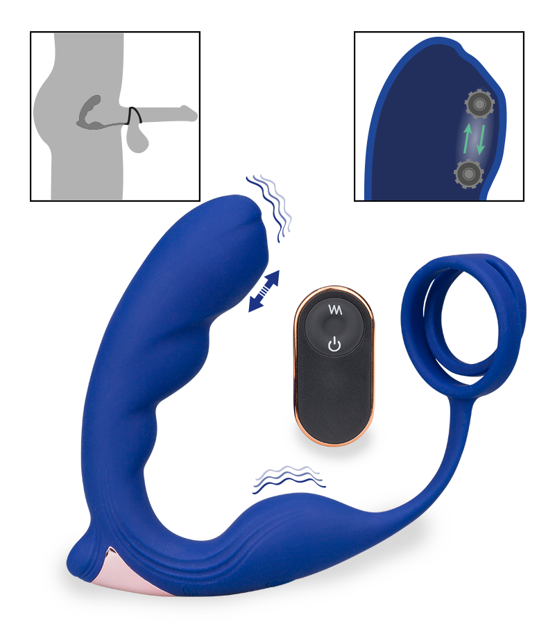 Fury double cock ring and prostate massager
