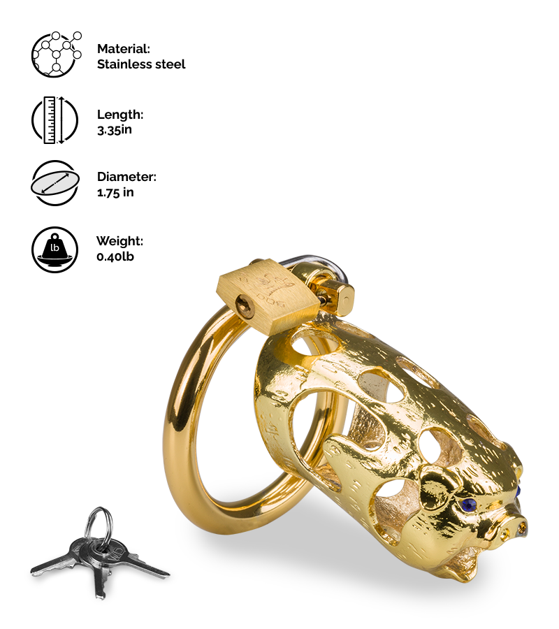 Golden Pig Chinese zodiac penis chastity cage
