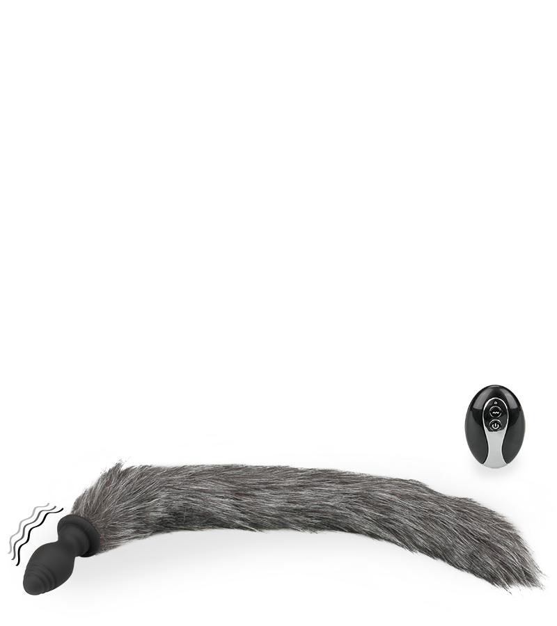 Grey faux fur vibrating butt plug