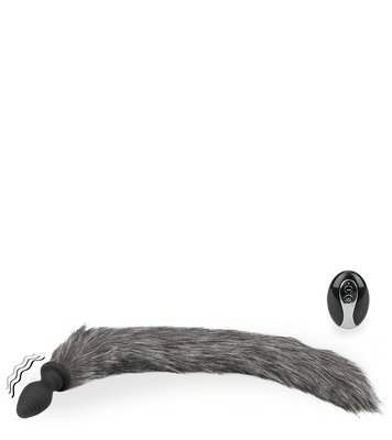 Grey faux fur vibrating butt plug