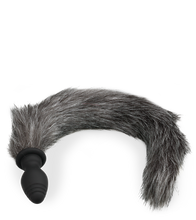 Load image into Gallery viewer, Grey faux fur vibrating butt plug