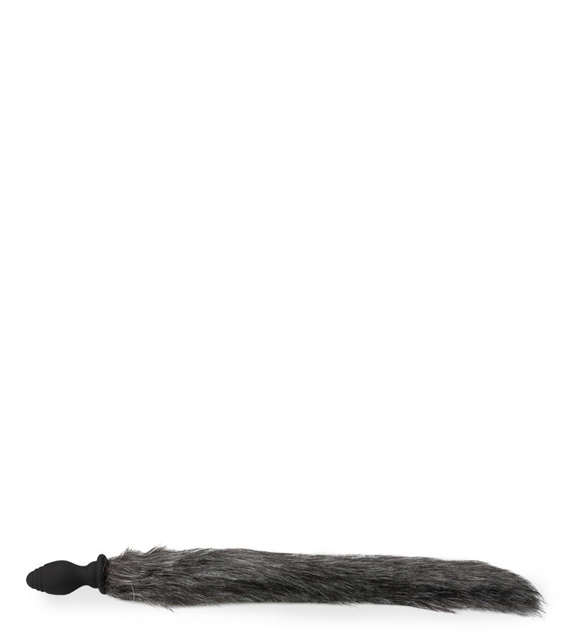 Grey faux fur vibrating butt plug