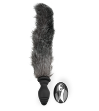 Load image into Gallery viewer, Grey faux fur vibrating butt plug
