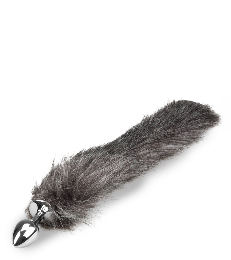 Grey faux fur wolf tail plug