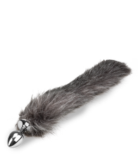 Load image into Gallery viewer, Grey faux fur wolf tail plug