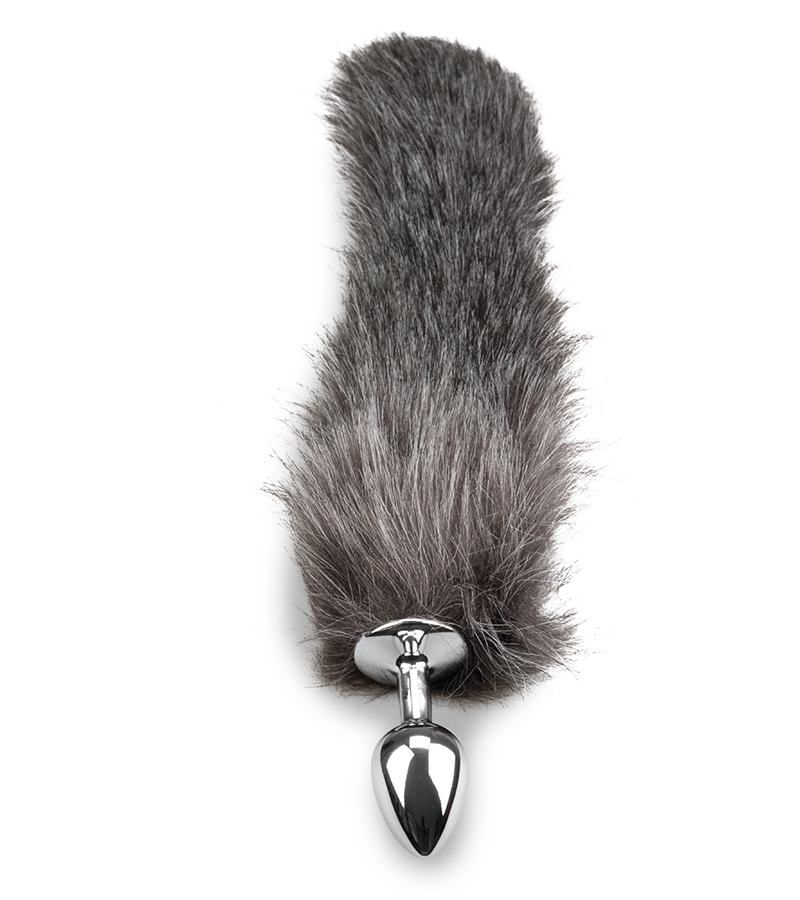 Grey faux fur wolf tail plug