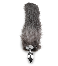Load image into Gallery viewer, Grey faux fur wolf tail plug