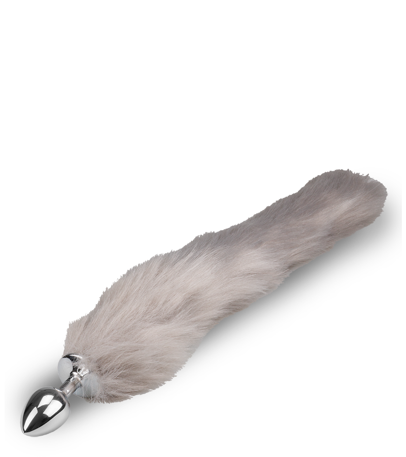 Grey vegan fur dog tail anal plug