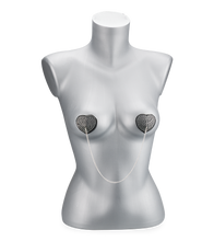 Load image into Gallery viewer, Heart-shaped rhinestone and metal chain nipple pasties