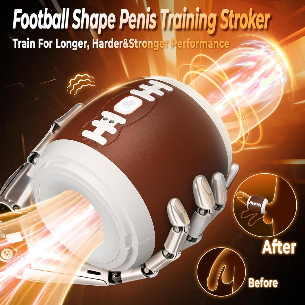 Men's football-shaped masturbator, 12 vibration modes, 3D TPE realistic inner sleeve.