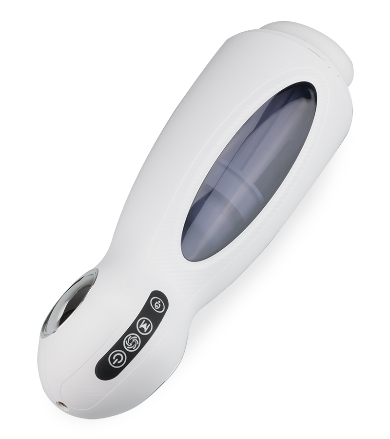 Icicle rotating and thrusting masturbator with phone holder