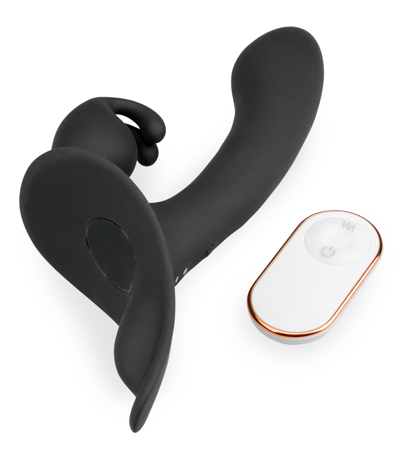 Ladies remote-controlled vibrating rabbit strap-on