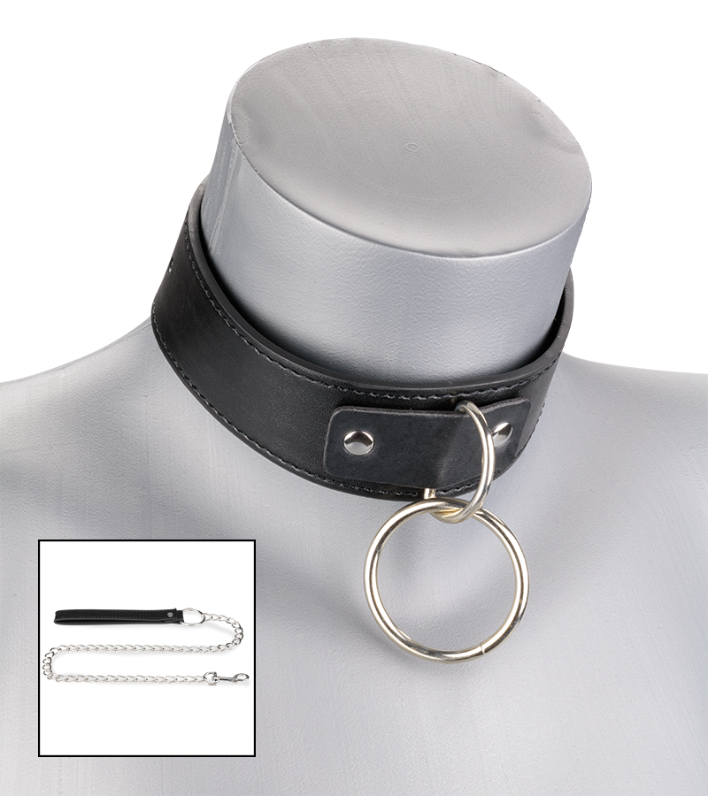 Leather bondage collar with chain lead