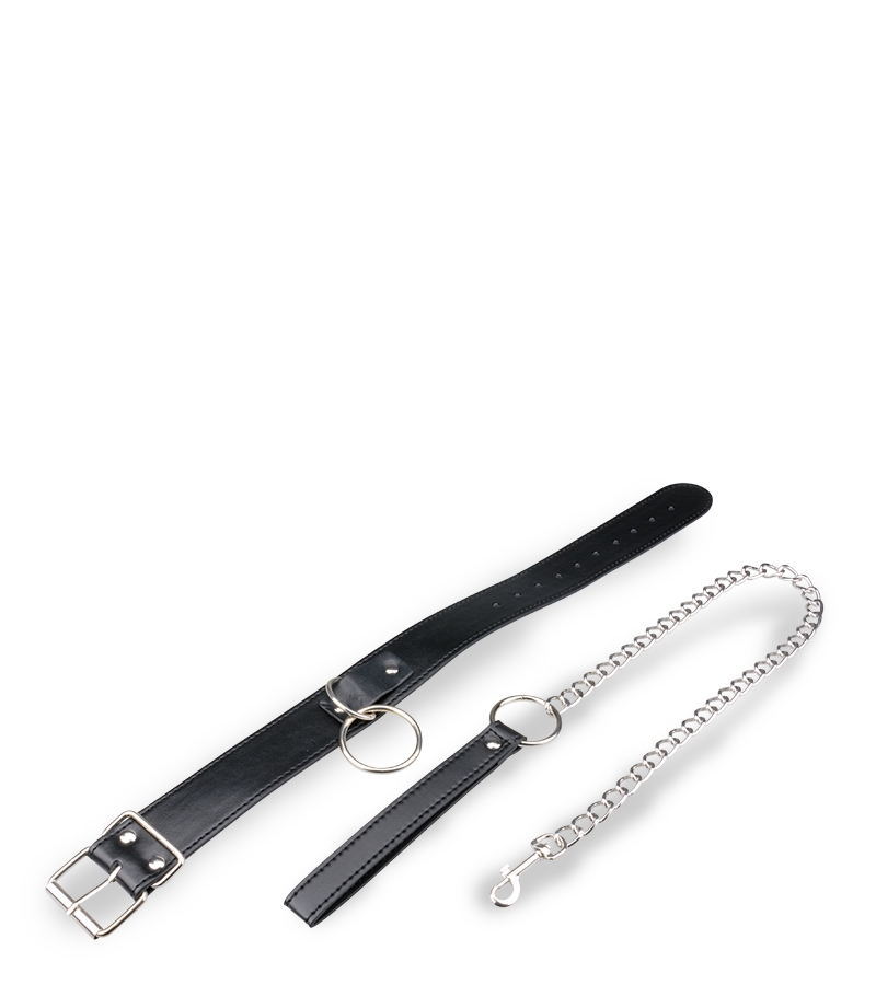 Leather bondage collar with chain lead
