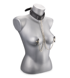 Leather bondage collar with nipple clamps