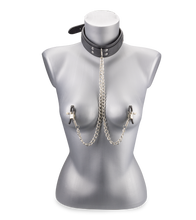 Load image into Gallery viewer, Leather bondage collar with nipple clamps
