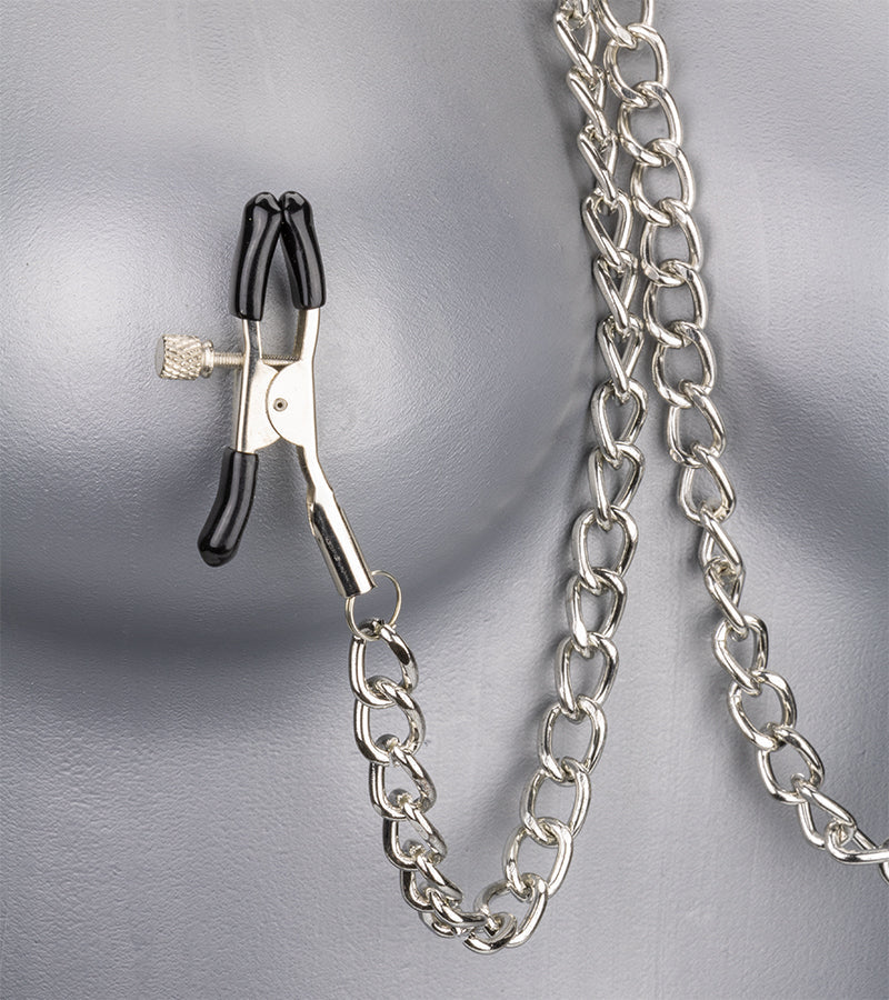 Leather bondage collar with nipple clamps
