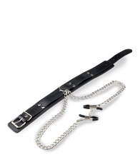Load image into Gallery viewer, Leather bondage collar with nipple clamps