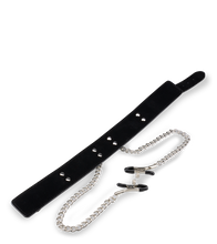 Load image into Gallery viewer, Leather bondage collar with nipple clamps