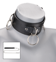 Load image into Gallery viewer, Leather bondage three-ring collar with chain lead
